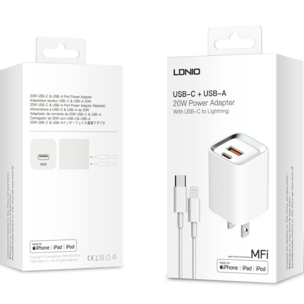 CARREGADOR LDNIO 20W QC3.0 USB-C PARA USB-C